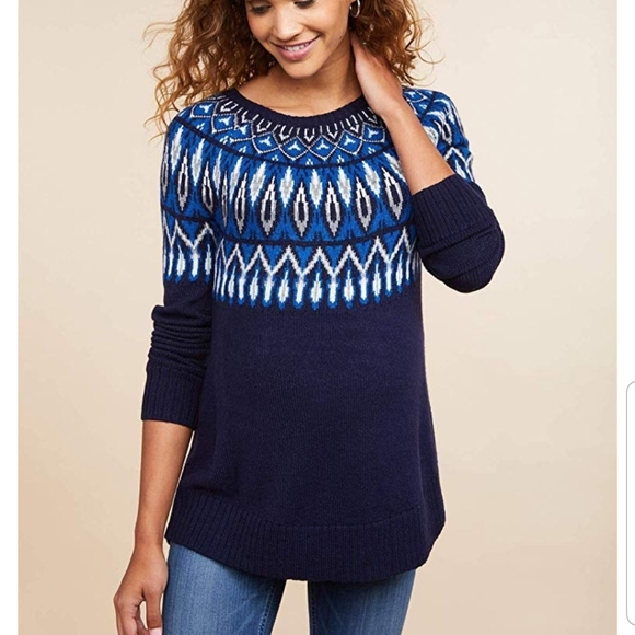 Motherhood Maternity Tops - Women's Maternity Long Sleeve Crew Neck Fairisle